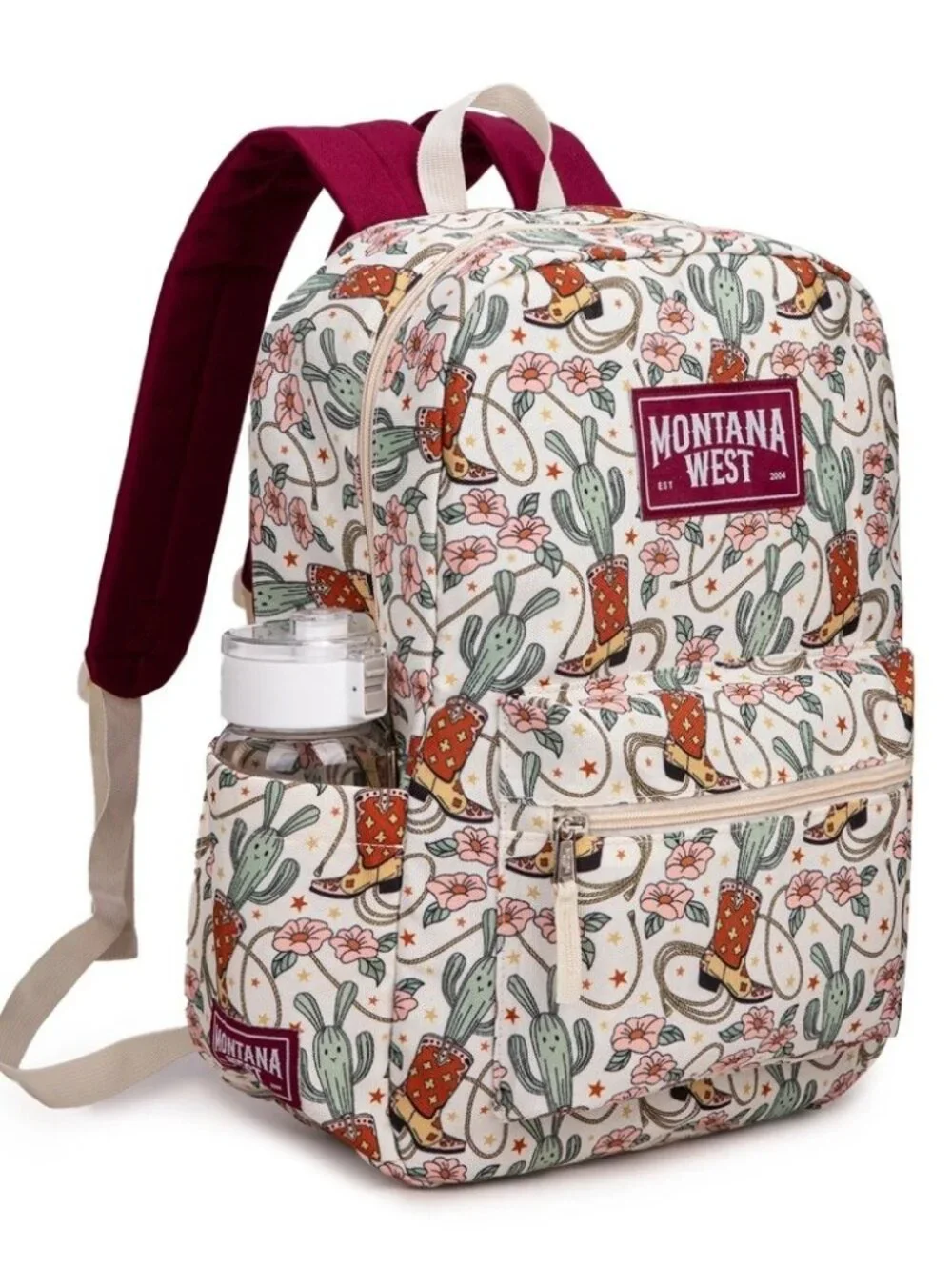 Montana West Cowboy Boots Cactus Print Backpack -2Pcs Set - Khaki